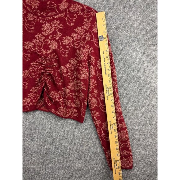 Anthropologie Sweater Women's XL Red & Gold Sparkle Floral Ruched Long Sleeve - Picture 4 of 8